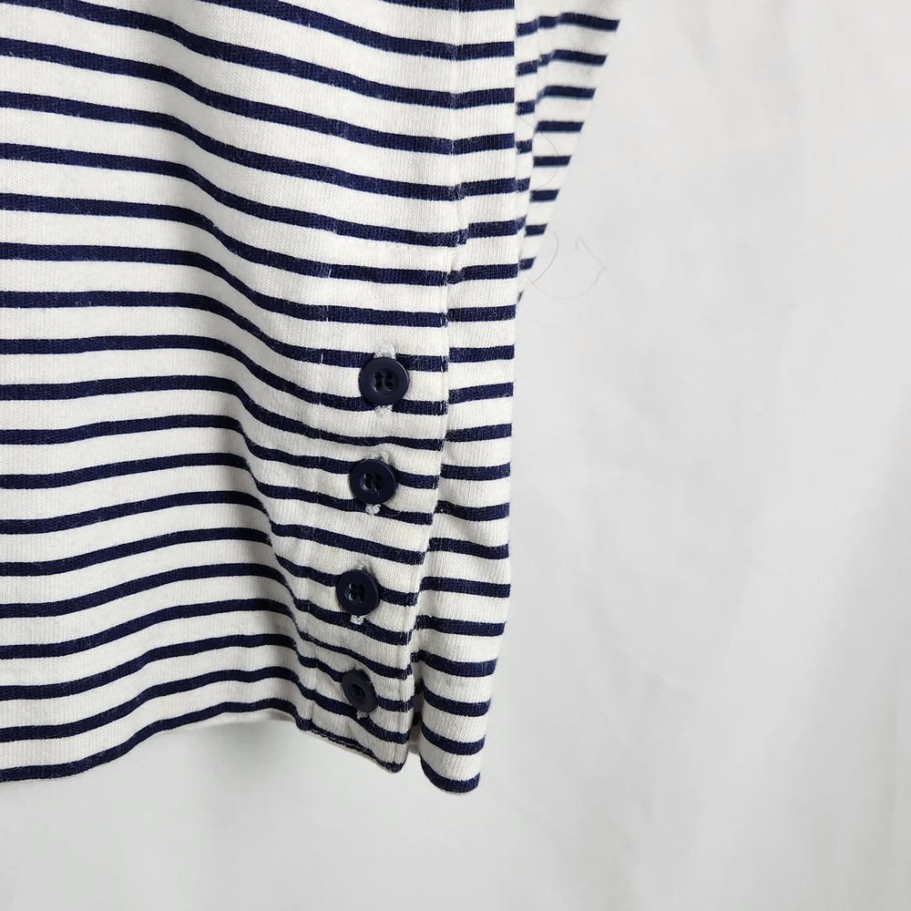 Gap Womens Navy‎ Blue White Striped Long-sleeve Mock Neck Shirt Size Medium - Picture 2 of 7